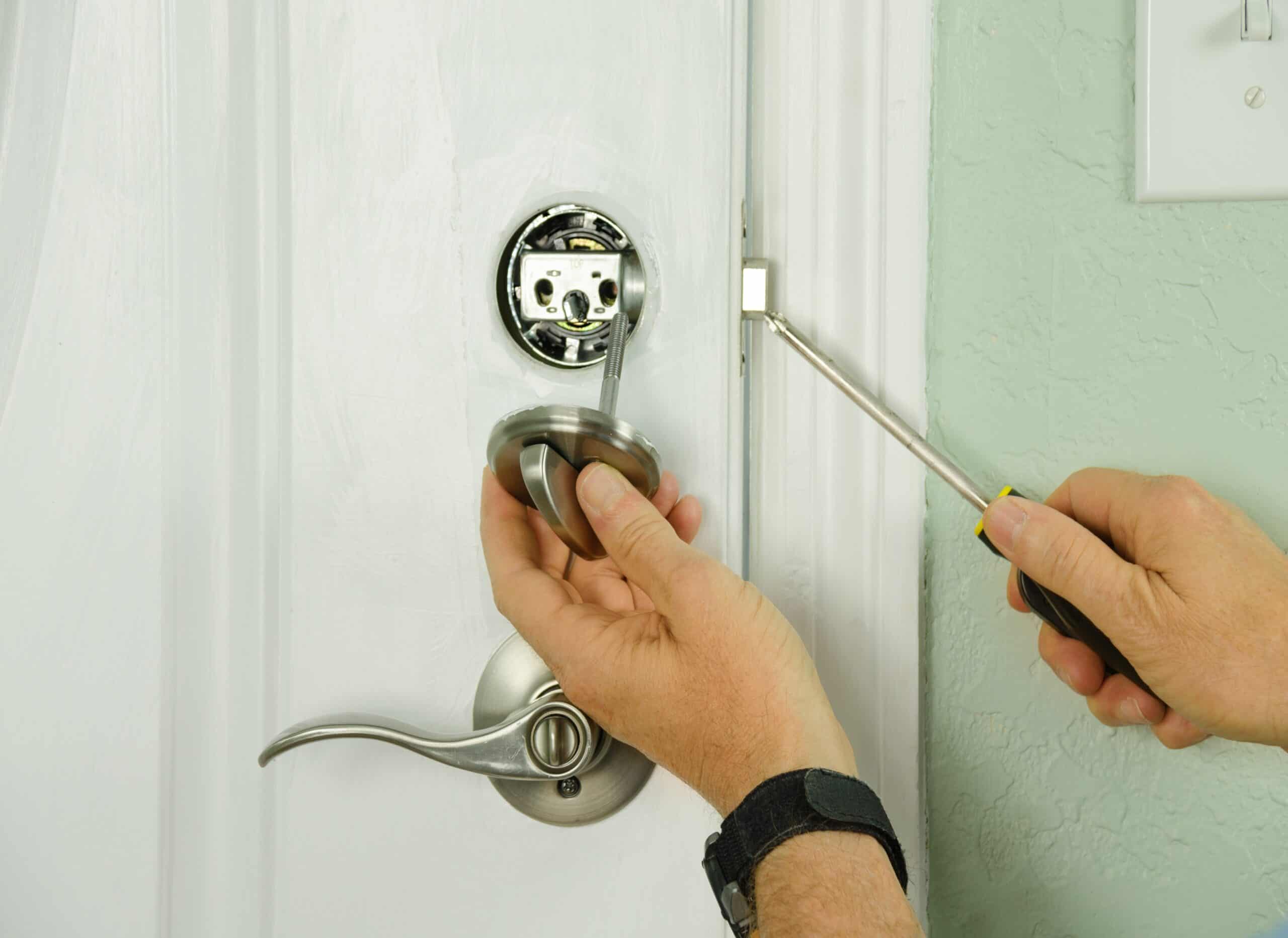 Entry door with new lock
