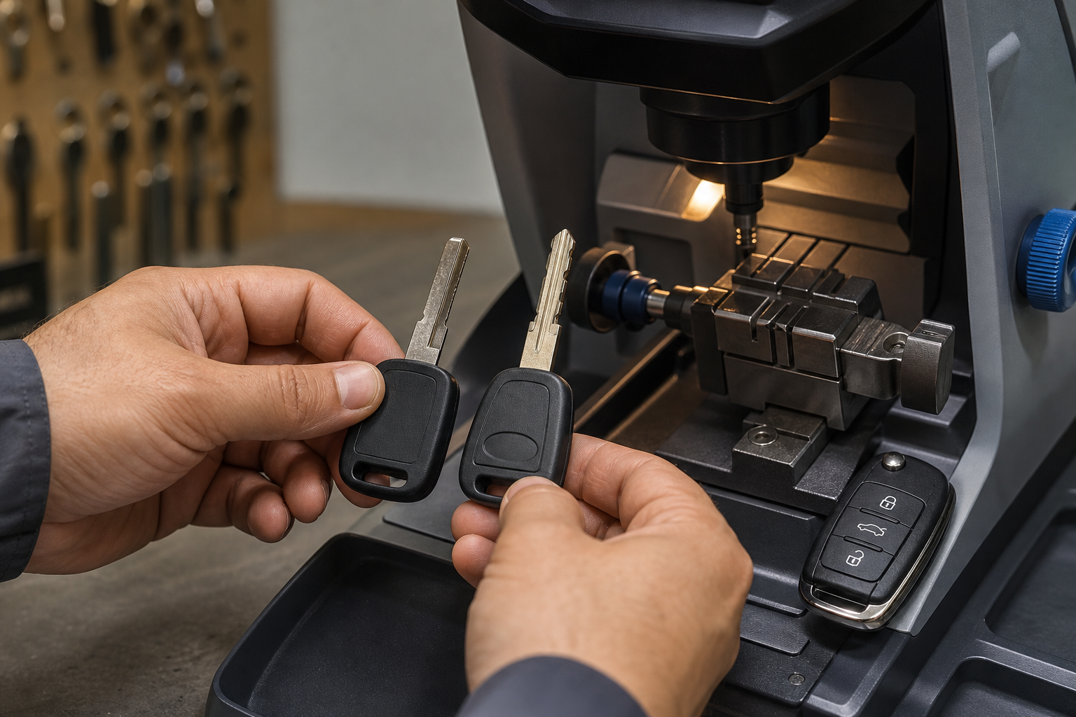 Keys on a key cutting machine