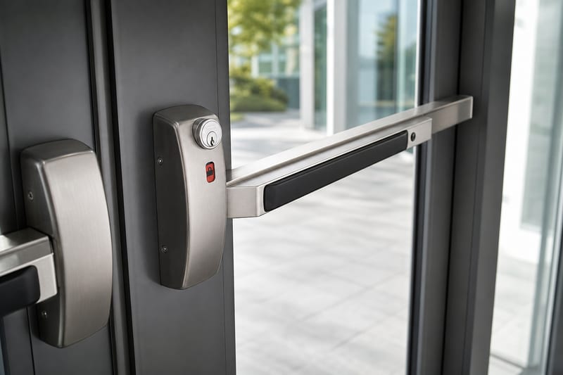 Barre antipanique sur porte commerciale